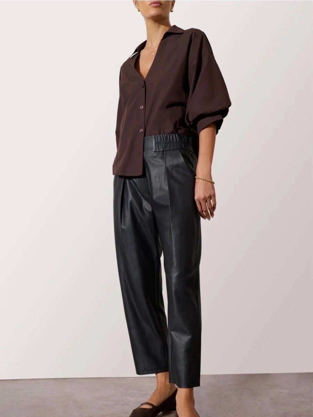 Brochu Walker Black Faux-Leather Elastic-Waist Cropped Pants